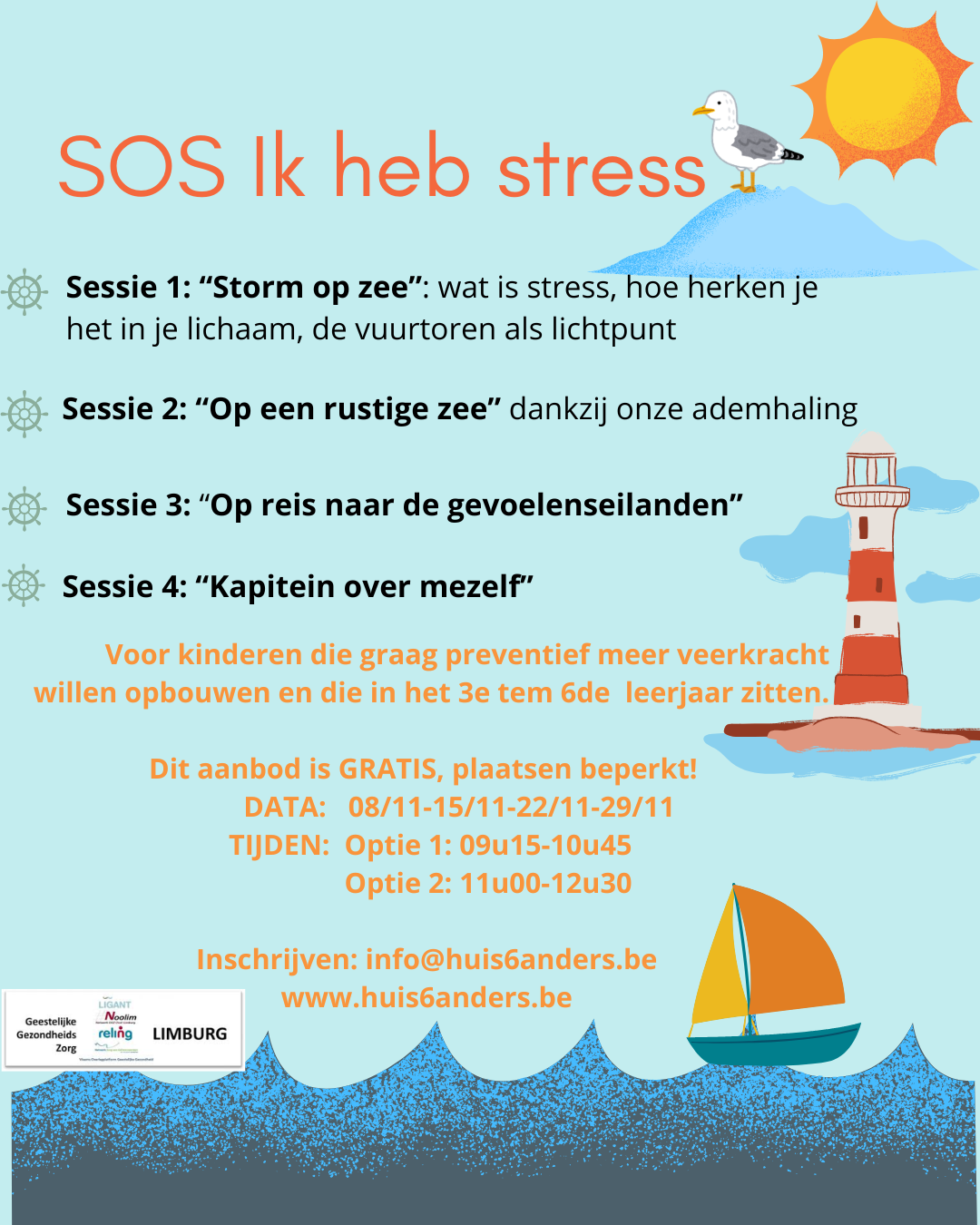 SOS IK HEB STRESS.  Een groepstraining voor kinderen van het derde leerjaar tot en met het zesde leerjaar.