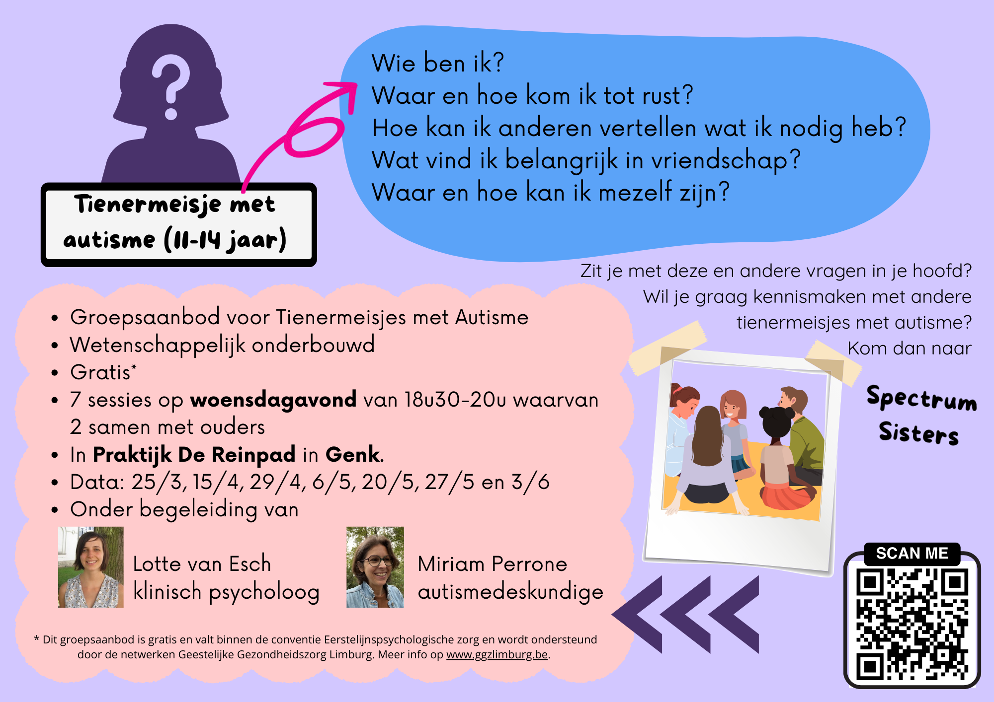 Spectrum Sisters. Groepsaanbod voor tienermeisjes met autisme.