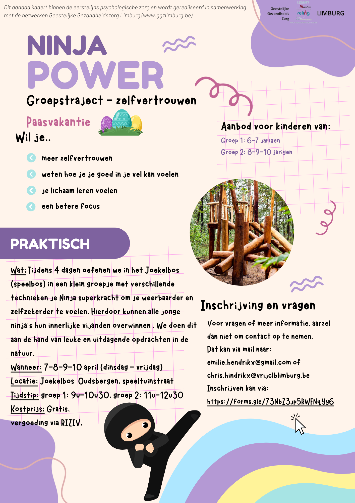 4 daagse groepstraining Ninja Power Paasvakantie: 6-7 jarigen, 1ste-2de leerjaar