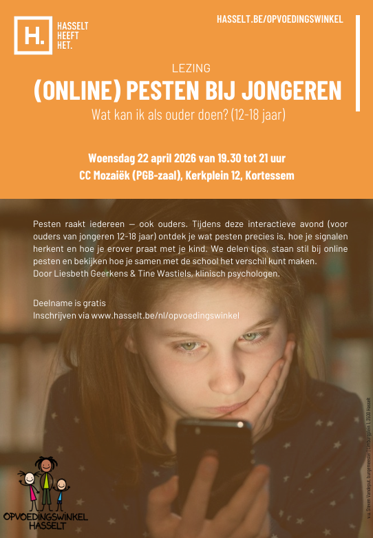 Lezing voor ouders van 12- 18 jarigen:  '(Online) pesten bij jongeren'