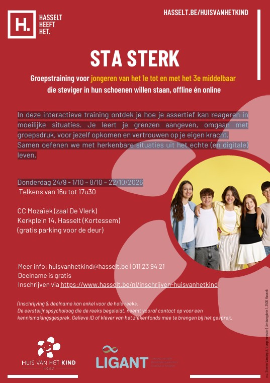 STA STERK! Groepstraining voor jongeren van het 1e tot en met het 3e middelbaar die steviger in hun schoenen willen staan, offline én online