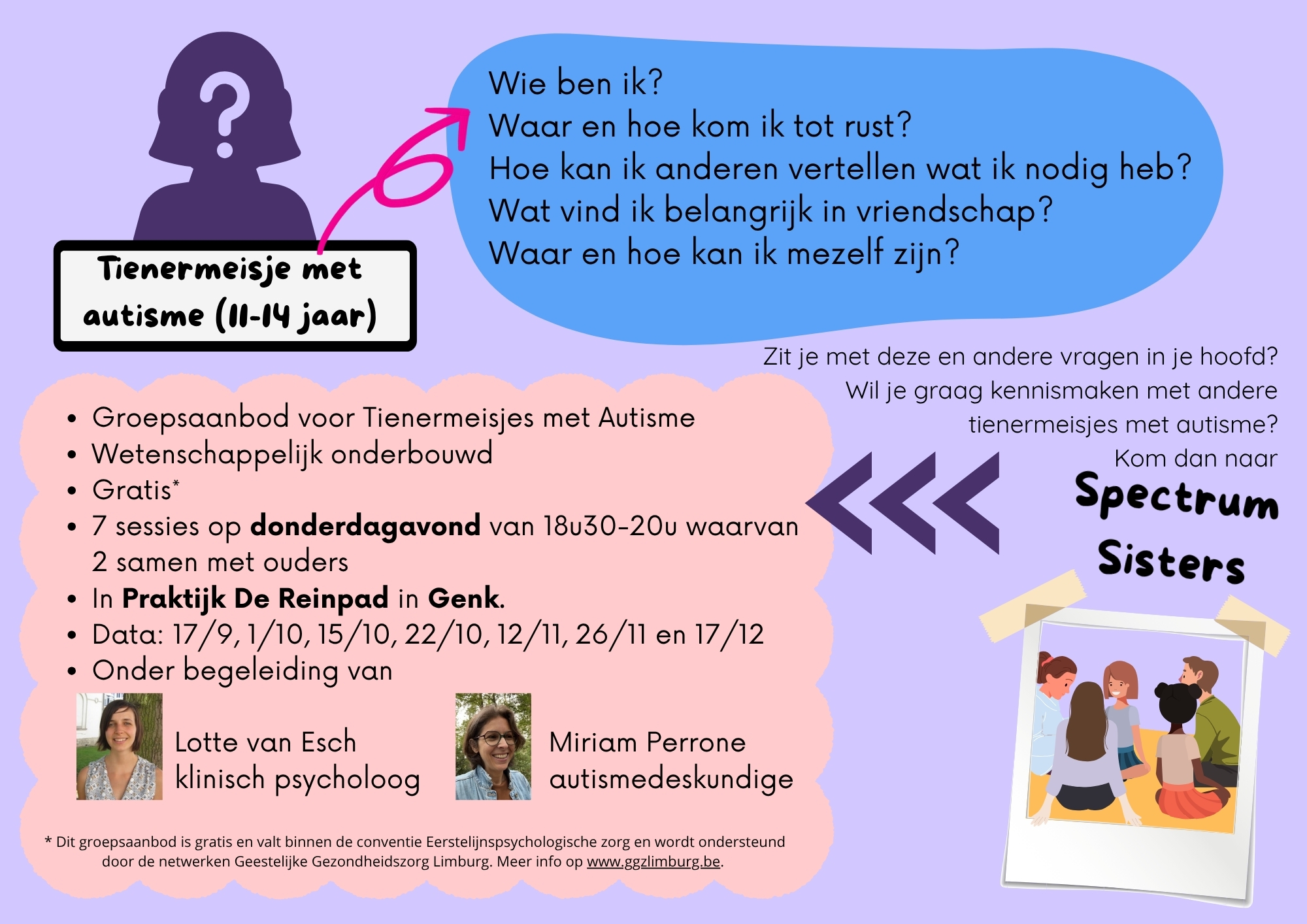 Spectrum Sisters. Groepsaanbod voor tienermeisjes met autisme.
