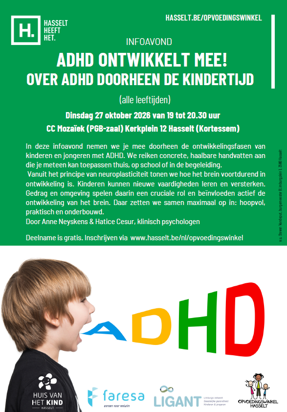 "ADHD ontwikkelt mee!" - Infoavond voor ouders, leerkrachten en opvoeders over ADHD doorheen de kindertijd