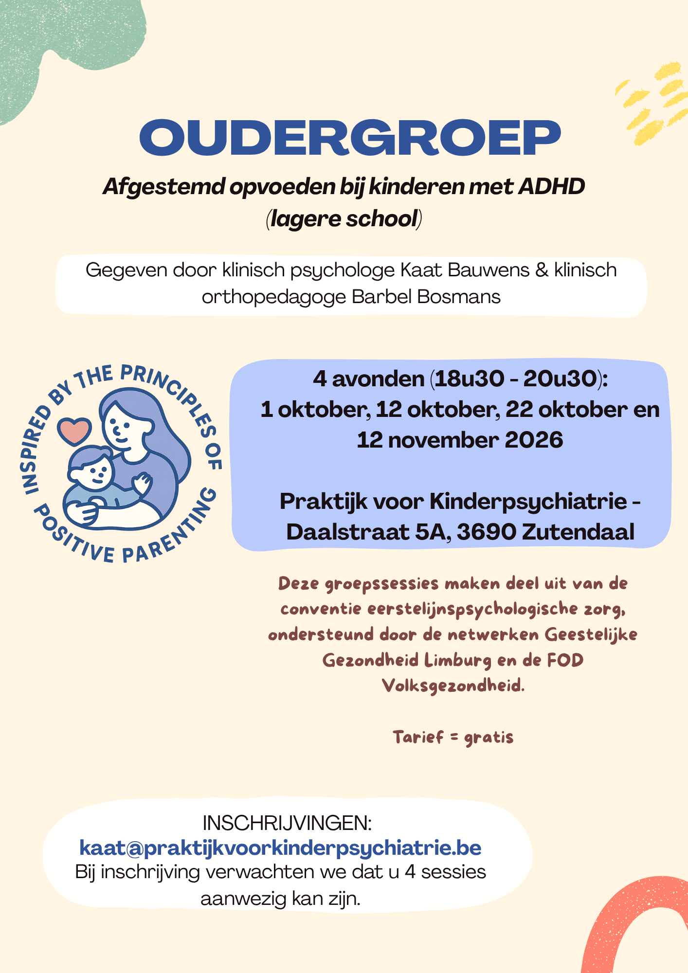 Oudergroep: afgestemd opvoeden bij kinderen met ADHD (lagere school)