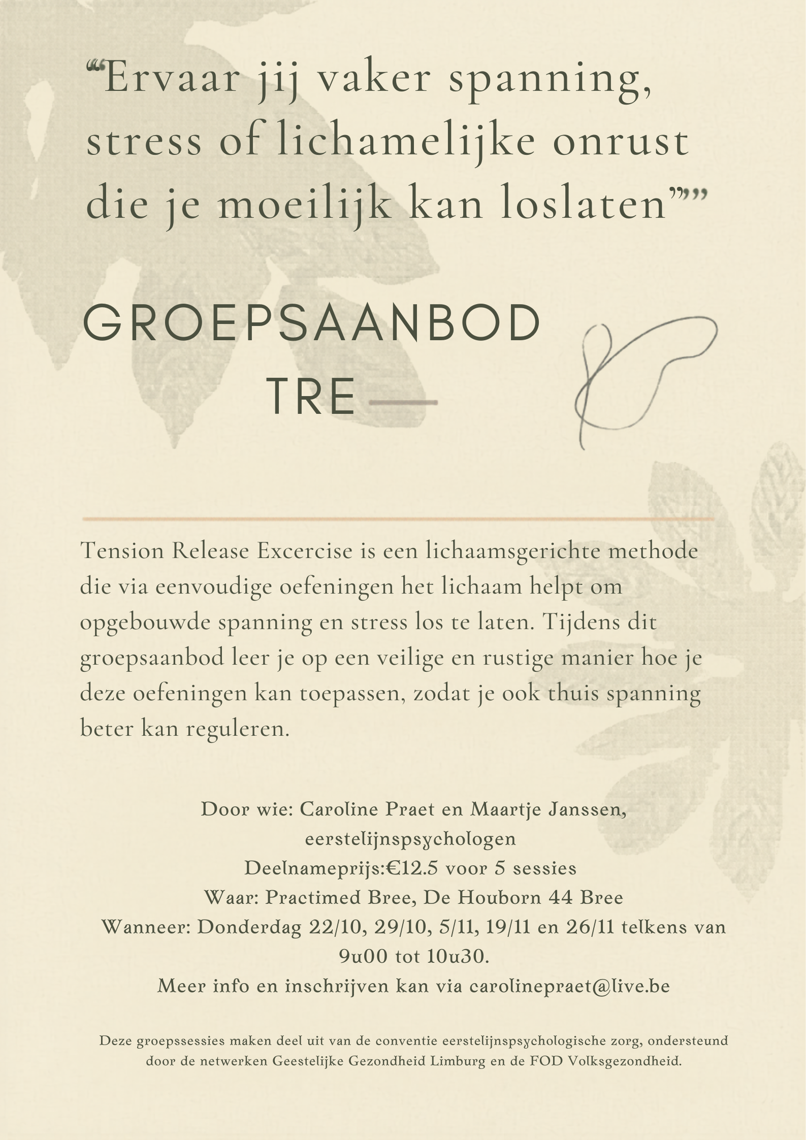 Stress loslaten? Hoe doe je dat? Een lichaamsgericht aanbod, TRE - Tension Release Exercises,  helpt je op weg.
