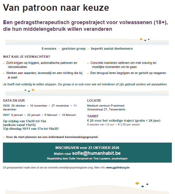 Van patroon naar keuze: Een gedragstherapeutisch groepstraject voor wie zijn middelengebruik wil veranderen